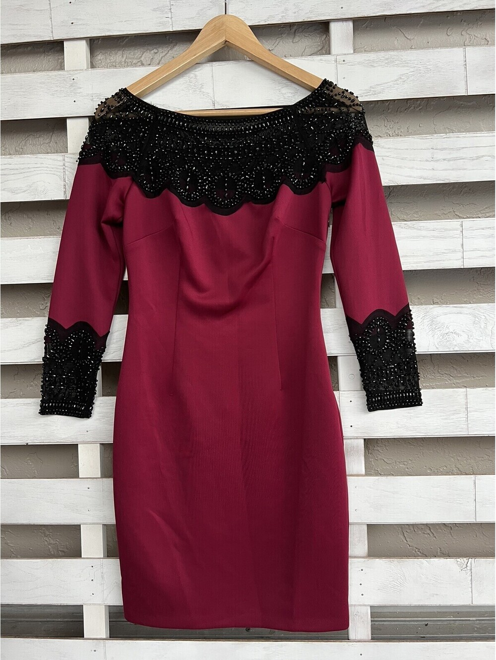 Womens Alexia Admor Red/Black Studded Bodycon Scuba Dress Size S.